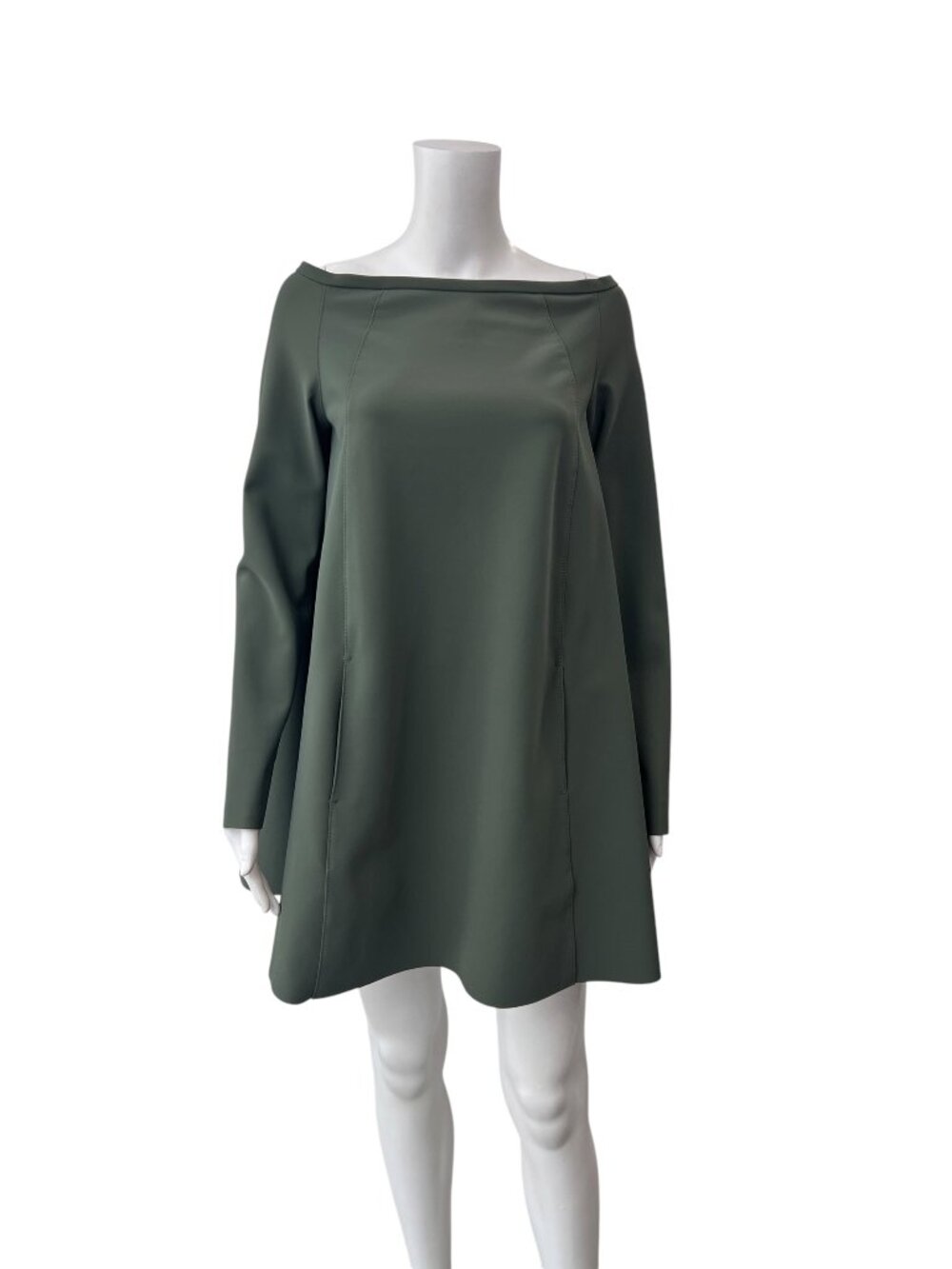 Maria Pinto M2057 Olive Green Off-The-Shoulder Mini Stretch Dress size Small